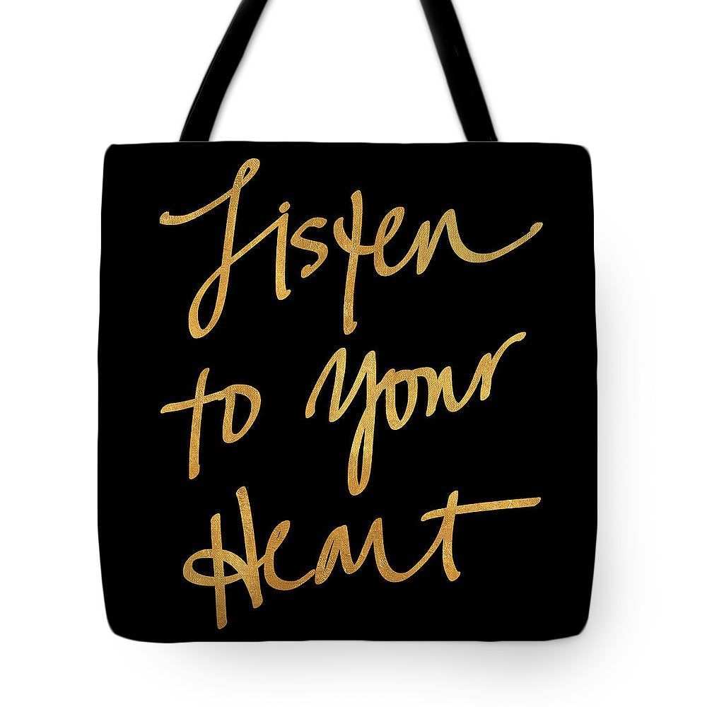 Listen To Your Heart Square On Black Tote Bag - Casual Bags