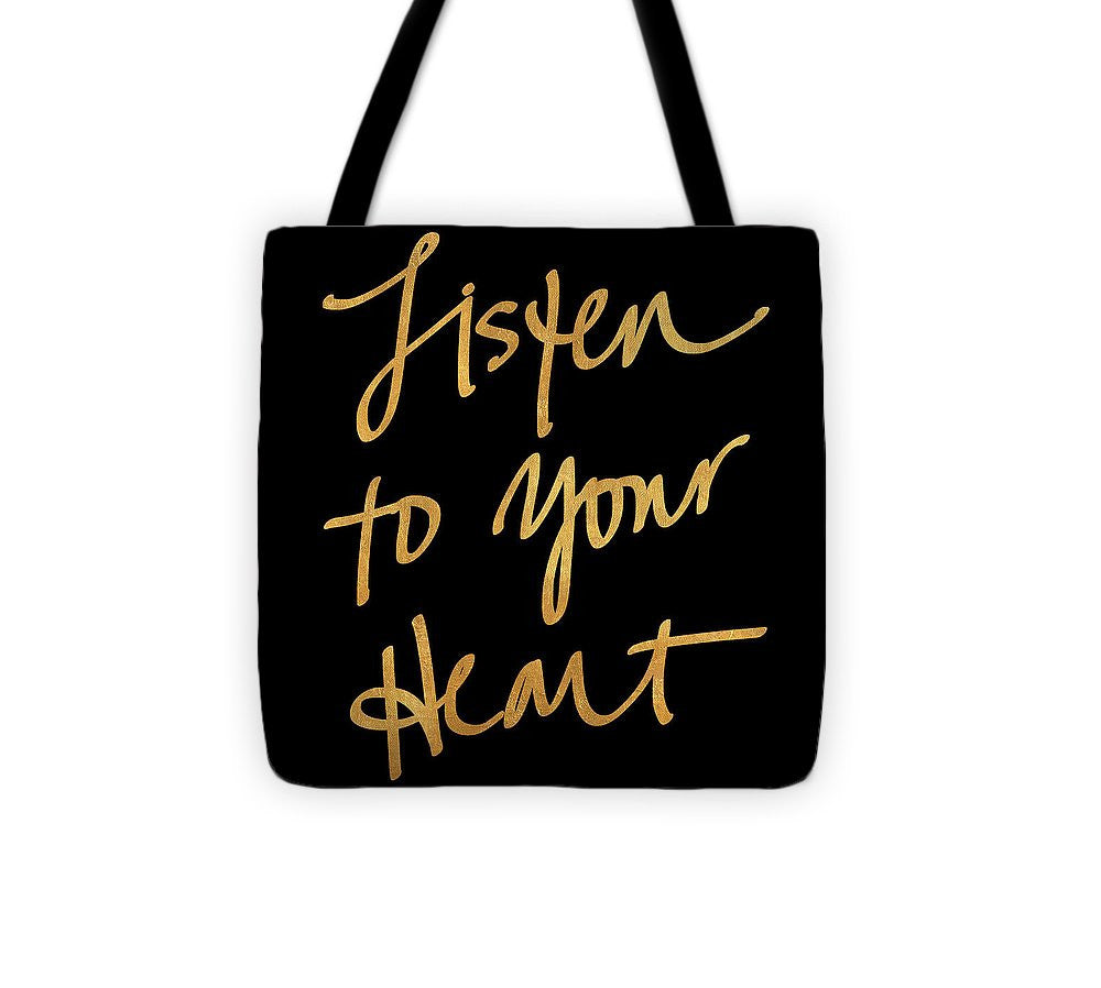 Listen To Your Heart Square On Black Tote Bag - Casual Bags