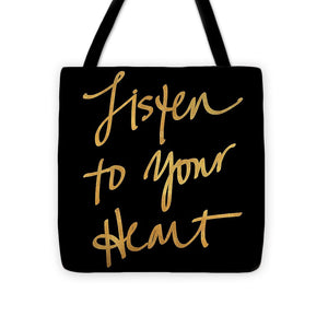 Listen To Your Heart Square On Black Tote Bag - Casual Bags