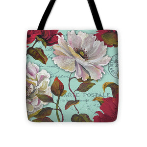 Paris Aqua Flowers II Tote Bag - Casual Bags