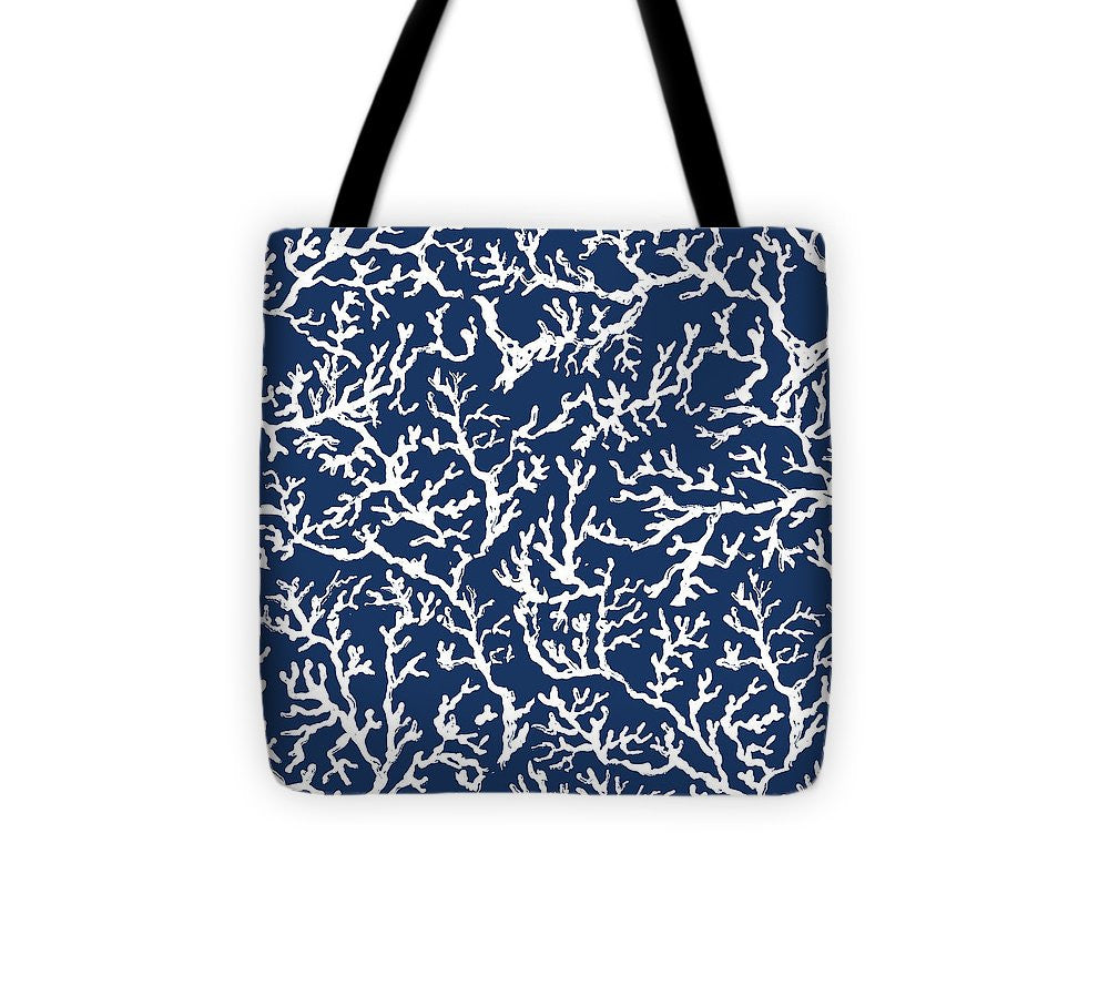 White Coral On Blue Pattern Tote Bag - Casual Bags