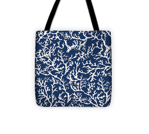 White Coral On Blue Pattern Tote Bag - Casual Bags