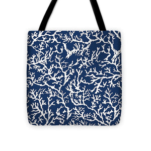 White Coral On Blue Pattern Tote Bag - Casual Bags