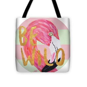 Flamingo On Stripes Round Tote Bag - Casual Bags
