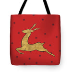 Golden Reindeer On Red Tote Bag - Casual Bags