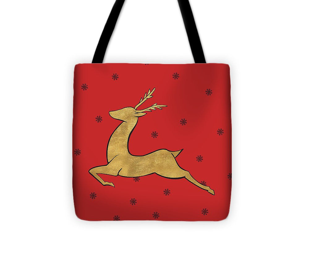 Golden Reindeer On Red Tote Bag - Casual Bags