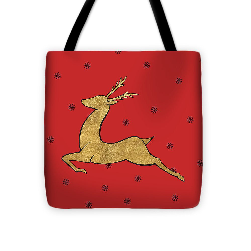 Golden Reindeer On Red Tote Bag - Casual Bags