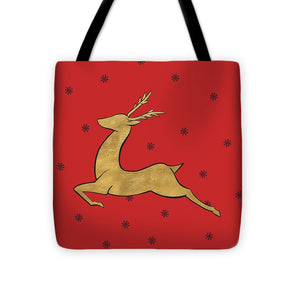 Golden Reindeer On Red Tote Bag - Casual Bags